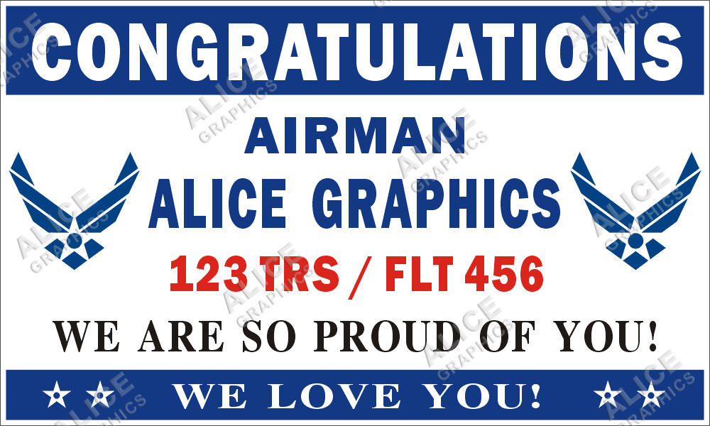 3ftX5ft (or 28inX46in) Custom Personalized Congratulations Airman U.S. (US) Air Force Basic Military Training Graduation Vinyl Banner Sign (2 Air Force Logo)