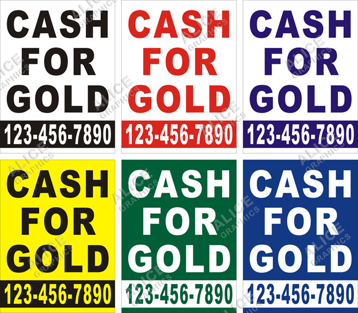 3ftX4ft (or 28inX37in) Custom Printed CASH FOR GOLD Vinyl Banner Sign with Your Phone Number