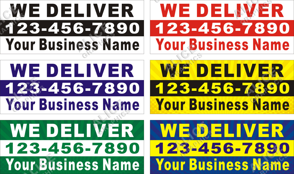 36inX96in Custom Printed We Deliver Vinyl Banner Sign with Your Business Name and Phone Number