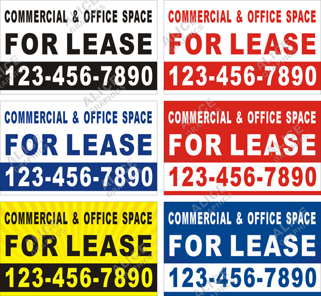 36inX60in Custom Printed COMMERCIAL & OFFICE SPACE FOR LEASE Vinyl Banner Sign with Your Phone Number