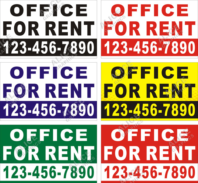 36inX60in Custom Printed OFFICE FOR RENT Vinyl Banner Sign with Your Phone Number
