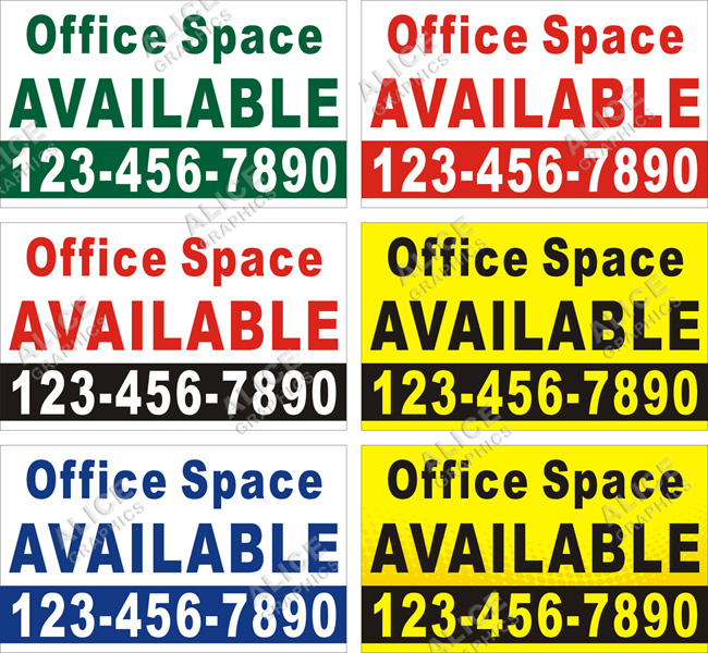 36inX60in Custom Printed Office Space AVAILABLE (For Lease, For Rent) Vinyl Banner Sign with Your Phone Number