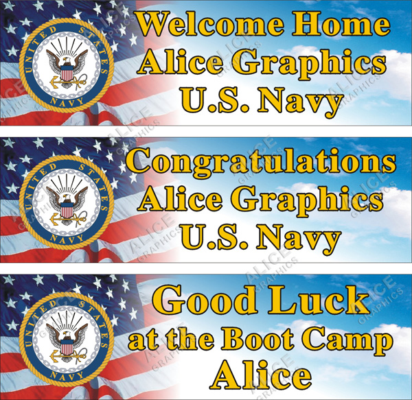 22inX72in (28inX92in, or 36inX118in) Custom Personalized U.S. ( US ) Navy Welcome Home, Congratulations Boot Camp Graduation, or Good Luck at the Boot Camp Goodbye Farewell Party Banner Sign