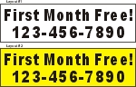36inX120in Custom Printed (For Lease, For Rent) First Month Free! Vinyl Banner Sign with Your Phone Number