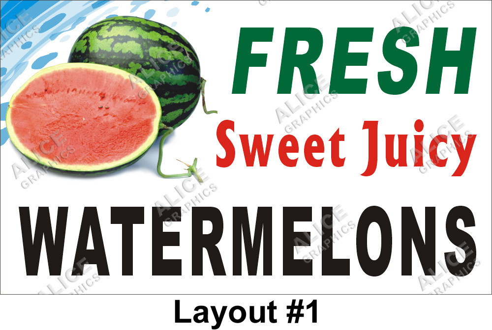 36inX60in FRESH Sweet Juicy WATERMELONS Vinyl Banner Sign (With Direction Pointing Arrow)