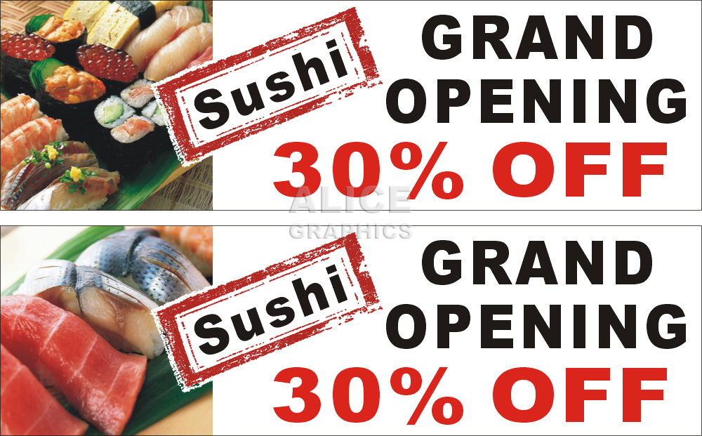 36inX120in Japanese Restaurant Sushi GRAND OPENING 20%, 30%, 40%, or 50% OFF Vinyl Banner Sign