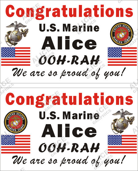 3ftX5ft (or 28inX46in) Custom Personalized Congratulations US Marine Corps Basic Military Training ( BMT ) Boot Camp Graduation Vinyl Banner Sign