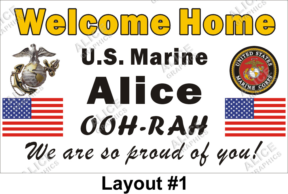 3ftX5ft (or 28inX46in) Custom Personalized Welcome Home U.S. (US) Marine Corps Vinyl Banner Sign