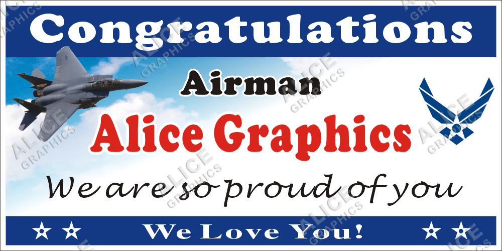 22inX44in (28inX56in, or 36inX72in) Custom Personalized Congratulations Airman US Air Force Basic Military Training ( BMT ) Graduation Vinyl Banner Sign