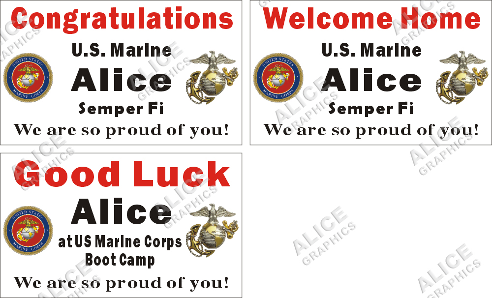 3ftX5ft (or 28inX46in) Custom Personalized US ( U.S. ) Marine Congratulations Boot Camp Graduation, Welcome Home, or Good Luck at US Marine Boot Camp Goodbye Farewell Party Vinyl Banner Sign