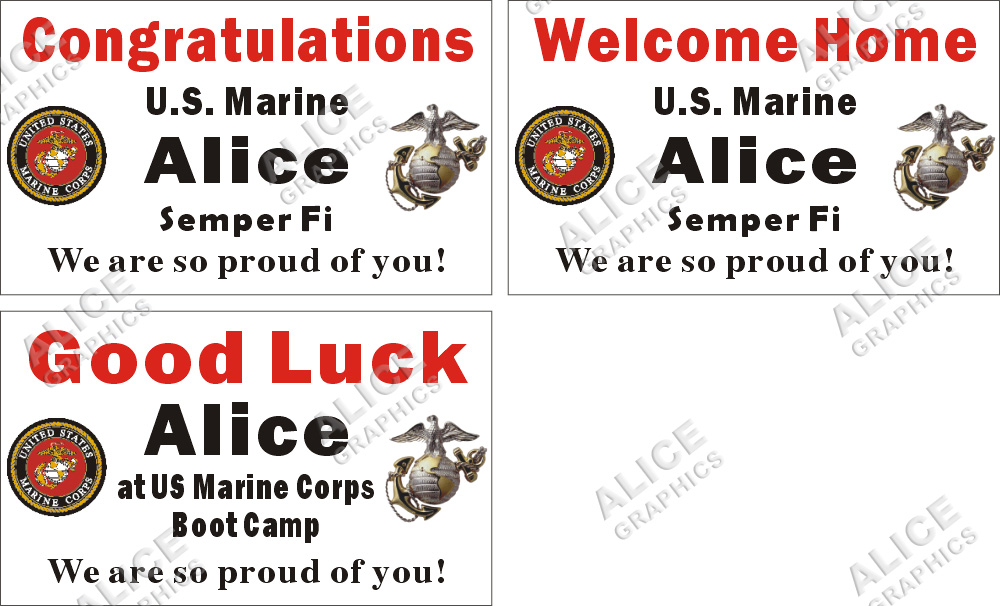 36inX60in Custom Personalized US Marine Corps Congratulations Boot Camp Graduation, Welcome Home, or Good Luck at Boot Camp Goodbye Farewell Party Vinyl Banner Sign