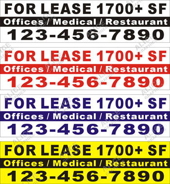3ftX12ft (28inX112in, or 22inX88in) Custom Printed Offices/Medical/Restaurant FOR LEASE Vinyl Banner Sign with Your Phone Number