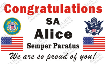 3ftX5ft (or 28inX46in) Custom Personalized Congratulations USCG (United States Coast Guard) Boot Camp Graduation Vinyl Banner Sign