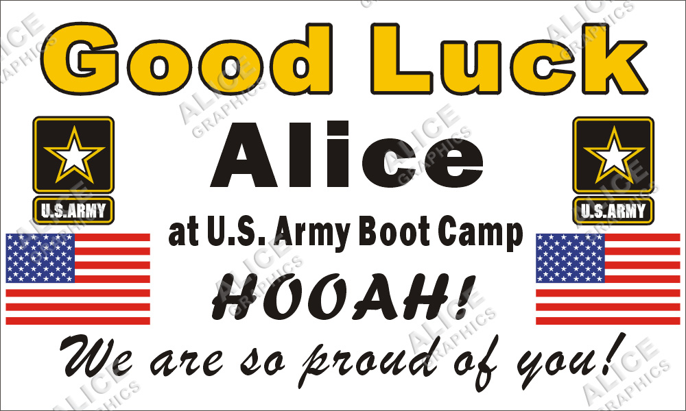 3ftX5ft (or 28inX46in) Custom Personalized US Army Going Away Goodbye Farewell Deployment Party Vinyl Banner Sign - Good Luck At US Army Boot Camp