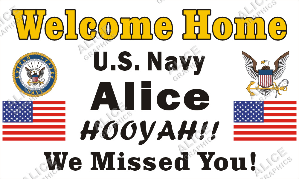 36inX60in Custom Personalized Welcome Home US Navy Vinyl Banner Sign