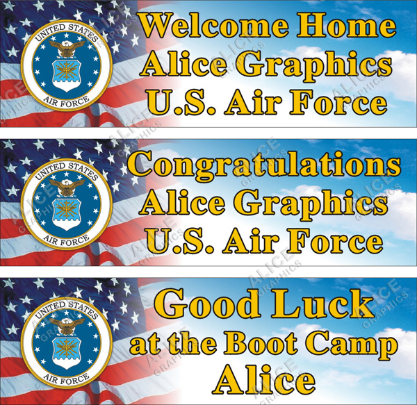22inX72in (28inX92in, or 36inX118in) Custom Personalized U.S. ( US ) Air Force Welcome Home, Congratulations Basic Military Training ( BMT ) Graduation, or Good Luck at the Boot Camp Goodbye Farewell Party Banner Sign