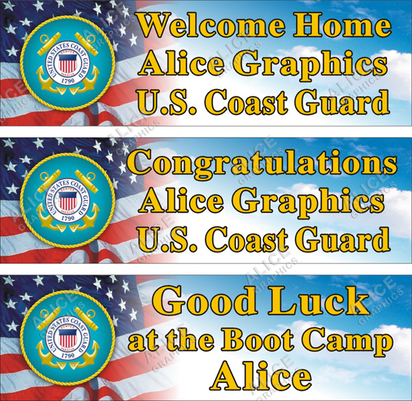 22inX72in Custom Personalized US Coast Guard ( USCG ) Welcome Home, Congratulations Boot Camp Graduation, or Good Luck at the Boot Camp Goodbye Farewell Party Vinyl Banner Sign