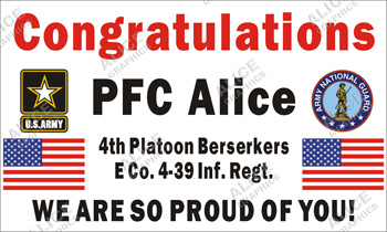 3ftX5ft (or 28inX46in) Custom Personalized Congratulations The Army National Guard (ARNG) Basic Military Training Graduation Vinyl Banner Sign (Logo and Seal)