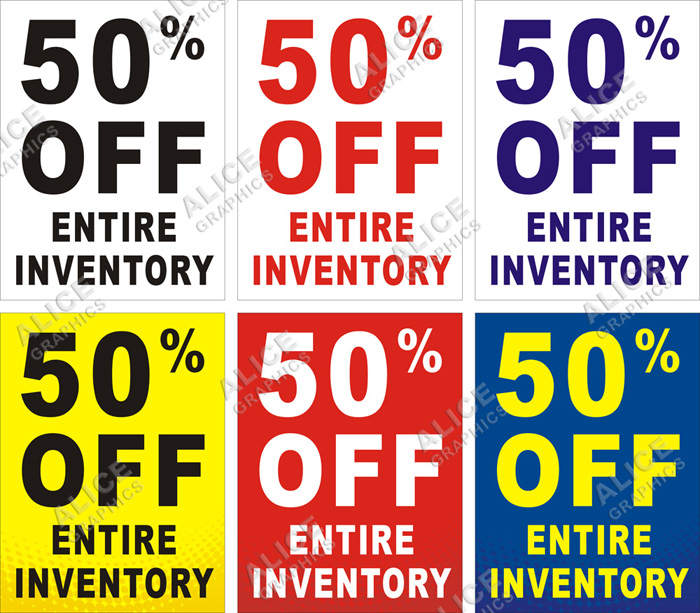 36inX48in 50% OFF ENTIRE INVENTORY Retail Store Sale (Half Price Sale) Vinyl Banner Sign