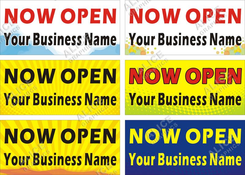 22inX48in (28inX61in, or 36inX78in) Custom Printed NOW OPEN Vinyl Banner Sign with Your Business Name