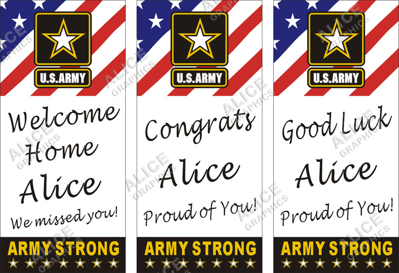 22inX48in (28inX61in, or 36inX78in) Custom Personalized US Army Welcome Home, Congratulations Army Boot Camp Graduation, or Good Luck at US Army Boot Camp Going Away Goodbye Farewell Deployment Party Banner Sign (Vertical)