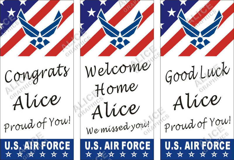 22inX48in (28inX61in, or 36inX78in) Custom Personalized US Air Force Congratulations BMT Boot Camp Graduation, Welcome Home, or Good Luck at US Air Force Boot Camp Going Away Goodbye Farewell Party Vinyl Banner Sign (Vertical)