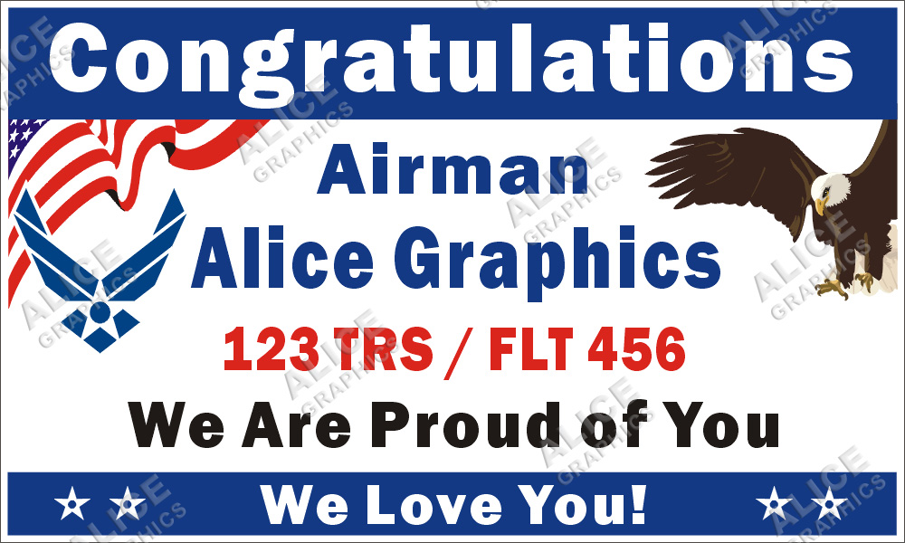 3ftX5ft (or 28inX46in) Custom Personalized Congratulations Airman U.S. (US) Air Force Basic Military Training (BMT) Graduation Banner Sign