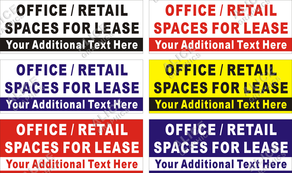 3ftX8ft (28inX75in, or 22inX59in) Custom Printed OFFICE RETAIL SPACES FOR LEASE (For Rent, For Sale) Vinyl Banner Sign
