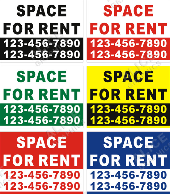 36inX48in Custom Printed SPACE FOR RENT Vinyl Banner Sign with 2 Phone Numbers