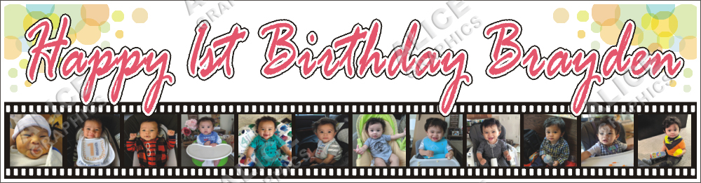 22inX84in Custom Personalized Happy 1st Birthday Party Vinyl Banner Sign with Your 12 Photos