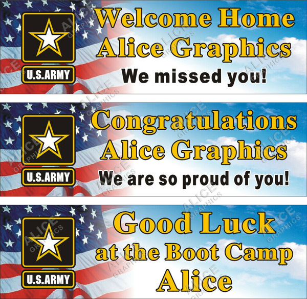 22inX72in (28inX92in, or 36inX118in) Custom Personalized U.S. ( US ) Army Welcome Home, Congratulations Boot Camp Graduation, or Good Luck at the Boot Camp Goodbye Farewell Party Banner Sign