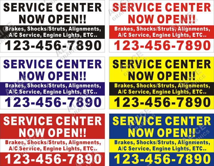 36inX72in Custom Printed Auto Repair Service Center Station Now Open Auto Shop Vinyl Banner Sign