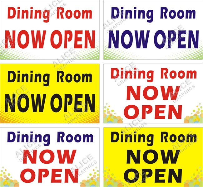 Size Options Dining Room Now Open Vinyl Banner