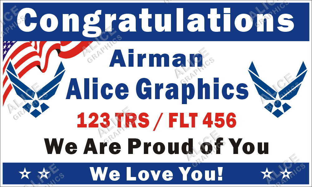 3ftX5ft (or 28inX46in) Custom Personalized Congratulations Airman U.S. (US) Air Force Basic Military Training (BMT) Graduation Vinyl Banner Sign
