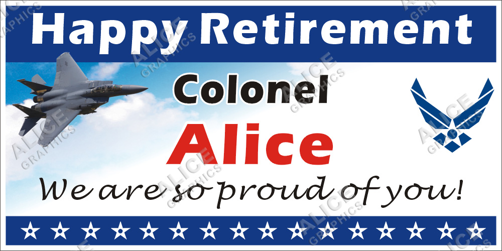 22inX44in (28inX56in, or 36inX72in) Custom Personalized US Air Force Happy Retirement Party Vinyl Banner Sign