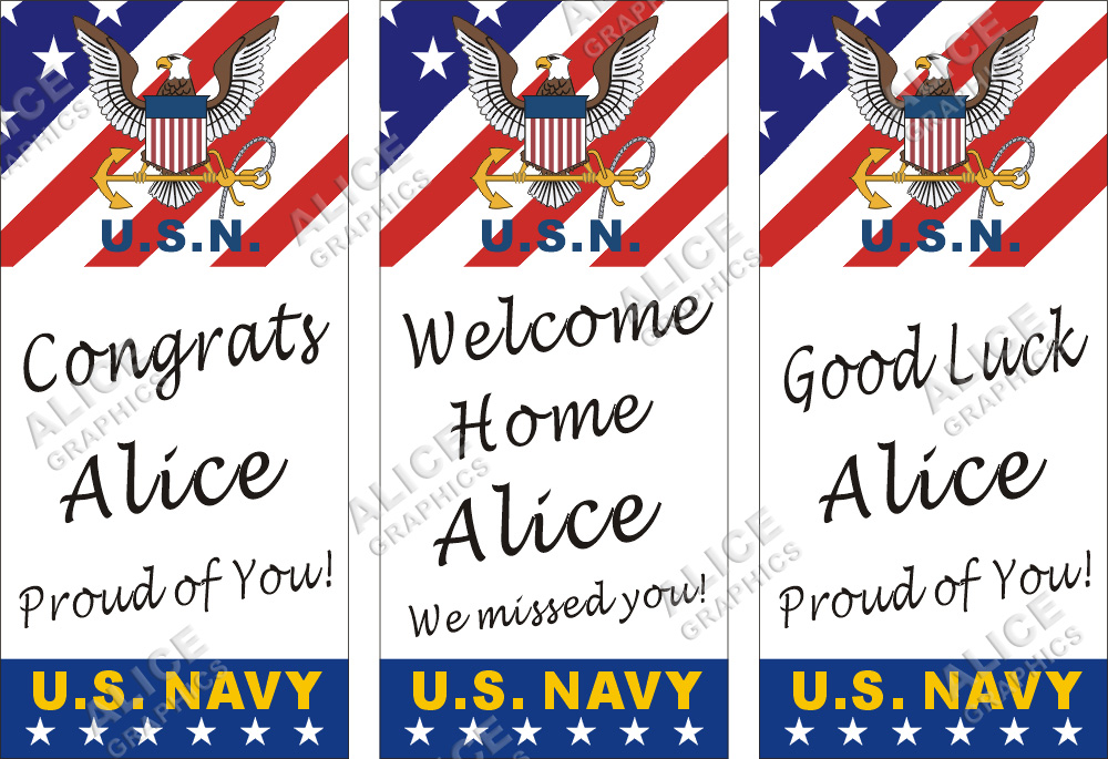 22inX48in (28inX61in, or 36inX78in) Custom Personalized US Navy Welcome Home, Congratulations Navy Boot Camp Graduation, or Good Luck at US Navy Boot Camp Going Away Goodbye Farewell Deployment Party Banner Sign (Vertical)