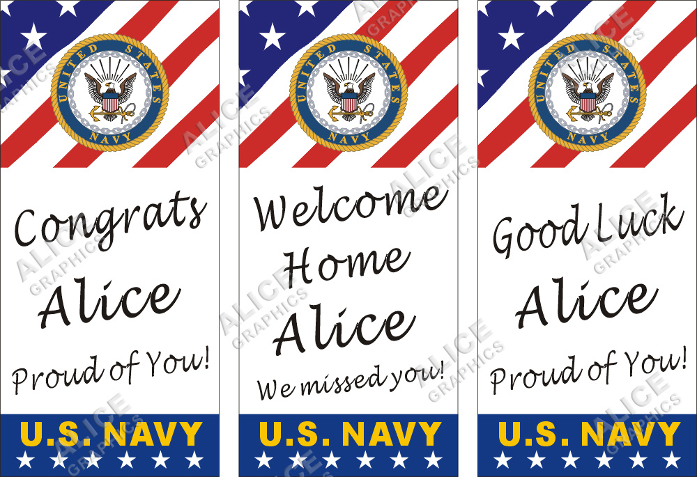 22inX48in Custom Personalized US Navy Welcome Home, Congratulations Navy Boot Camp Graduation, or Good Luck at US Navy Boot Camp Going Away Goodbye Farewell Deployment Party Vinyl Banner Sign (Vertical)