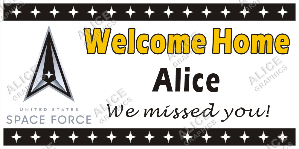22inX44in (28inX56in, or 36inX72in) Custom Personalized US Space Force Welcome Home Party Vinyl Banner Sign