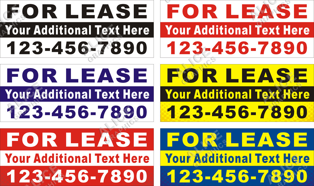 36inX96in Custom Printed FOR LEASE (RENT, SALE) Vinyl Banner Sign with Your Phone Number and Additional Text