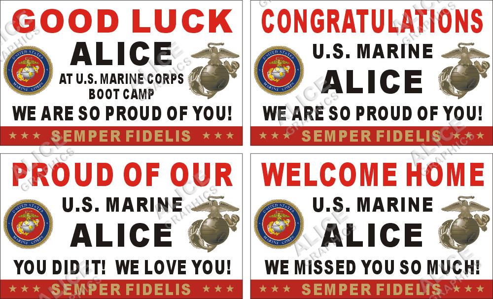 36inX60in Custom Personalized US ( U.S. ) Marine Congratulations Boot Camp Graduation, Welcome Home, or Good Luck at US Marine Boot Camp Goodbye Farewell Party Vinyl Banner Sign