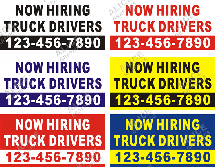 22inX44in (28inX56in, or 36inX72in) Custom Printed NOW HIRING TRUCK DRIVERS Vinyl Banner Sign with Your Phone Number