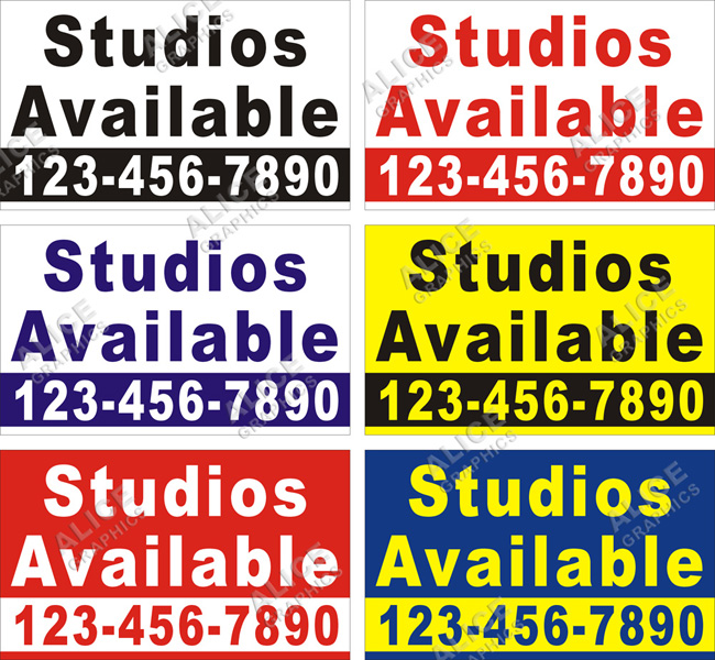 3ftX5ft (or 28inX46in) Custom Printed Studios Available (For Rent, For Lease) Vinyl Banner Sign with Your Phone Number
