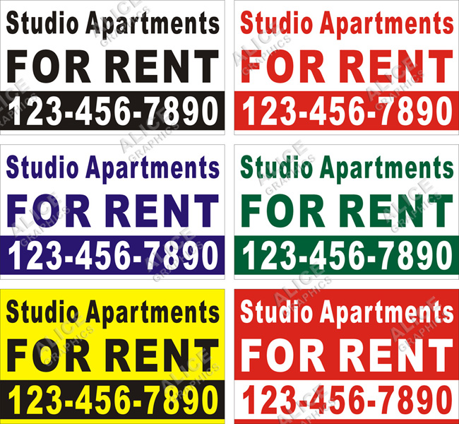 36inX60in Custom Printed Studio Apartments FOR RENT Vinyl Banner Sign with Your Phone Number