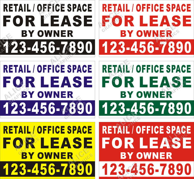 36inX60in Custom Printed RETAIL OFFICE SPACE FOR LEASE BY OWNER Vinyl Banner Sign with Your Phone Number
