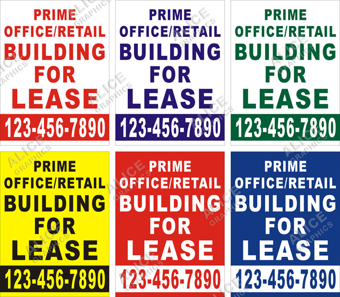 36inX48in Custom Printed PRIME OFFICE/RETAIL BUILDING FOR LEASE Vinyl Banner Sign with Your Phone Number