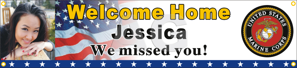 22inX96in Custom Personalized US Marine Welcome Home Party Vinyl Banner Sign with Your Photo