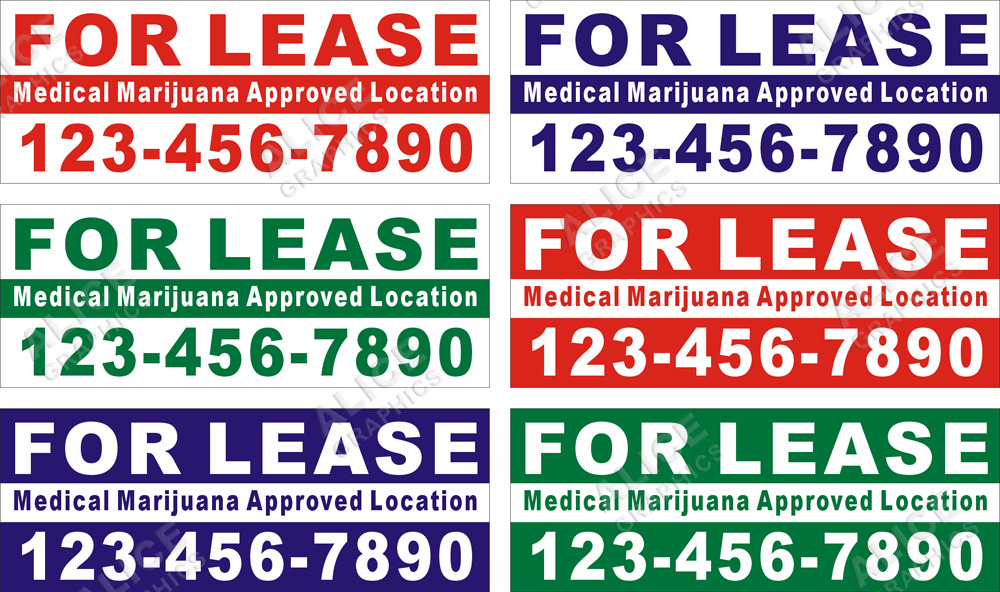 36inX96in Custom Printed Medical Marijuana Approved Location For Lease Vinyl Banner Sign with Your Phone Number