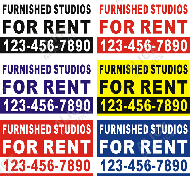 36inX60in Custom Printed FURNISHED STUDIOS FOR RENT Vinyl Banner Sign with Your Phone Number