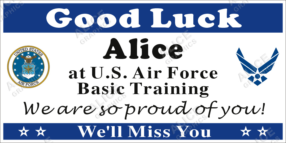 22inX44in Custom Personalized US Air Force Going Away Party Vinyl Banner Sign - Good Luck At U.S. Air Force Basic Training