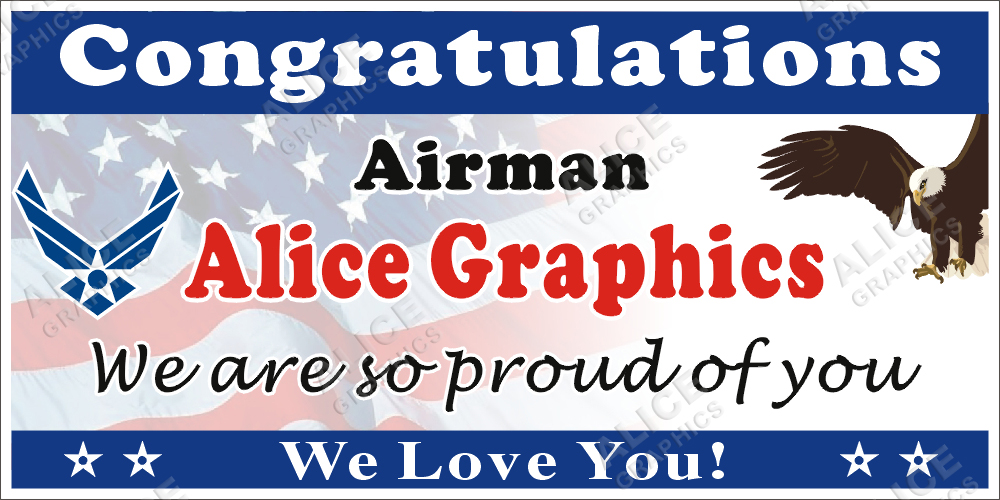 22inX44in Custom Personalized Congratulations Airman US Air Force Basic Military Training (BMT) Graduation Vinyl Banner Sign